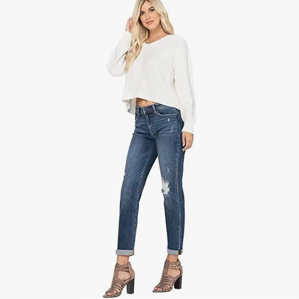 💋NWT💋 Judy Blue Cuffed Destroyed Slim Fit Jeans  Plus Size 24W - Picture 3 of 12